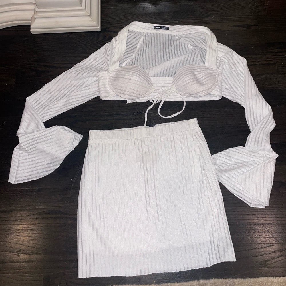 White Ribbed Two-Piece Set - Picture 3 of 7